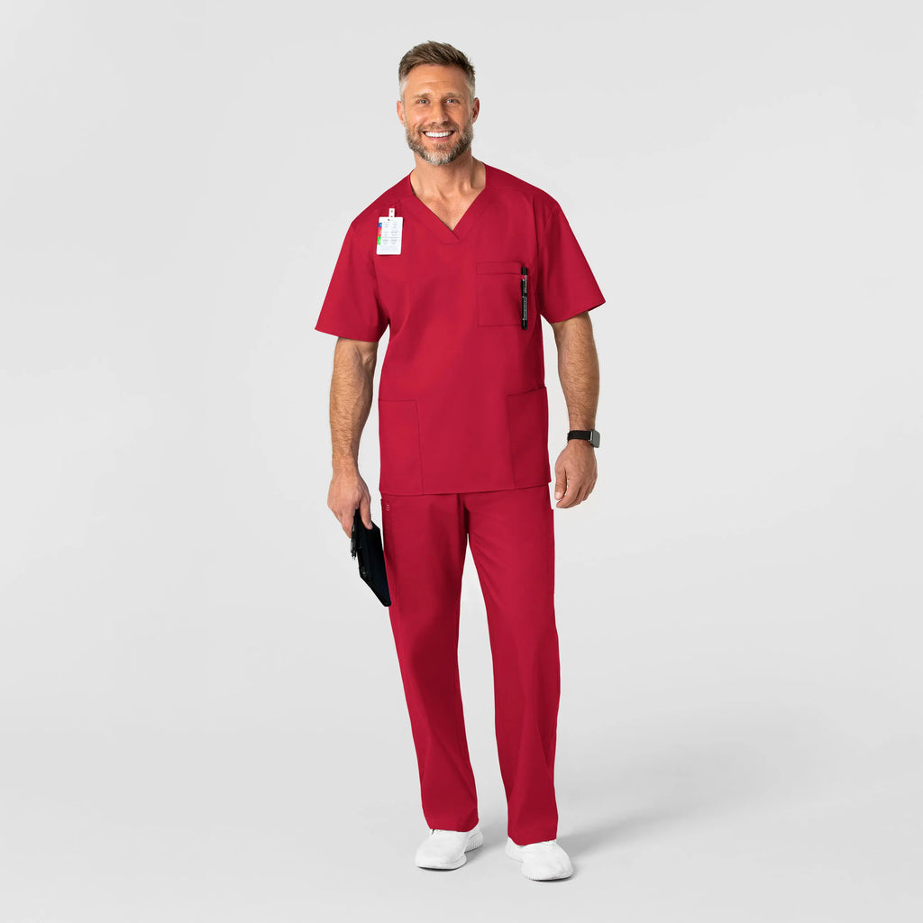 Wink Scrubs Men's WonderWORK V-Neck Scrub Top Red | scrub-supply.com