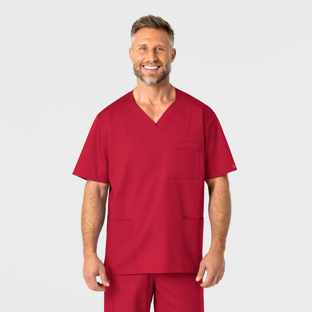 Wink Scrubs Men's WonderWORK V-Neck Scrub Top Red | scrub-supply.com