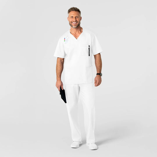 Wink Scrubs Men's WonderWORK V-Neck Scrub Top White | scrub-supply.com