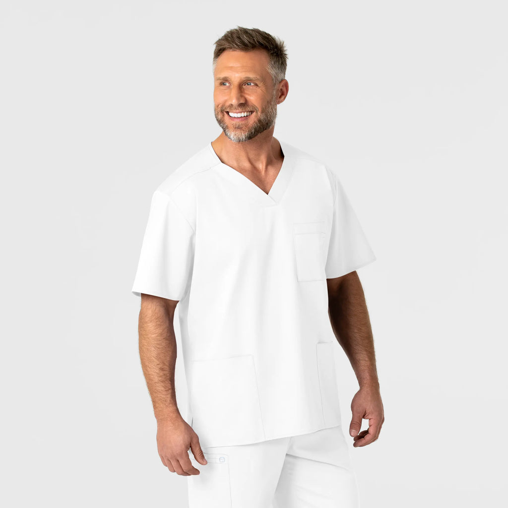 Wink Scrubs Men's WonderWORK V-Neck Scrub Top White | scrub-supply.com