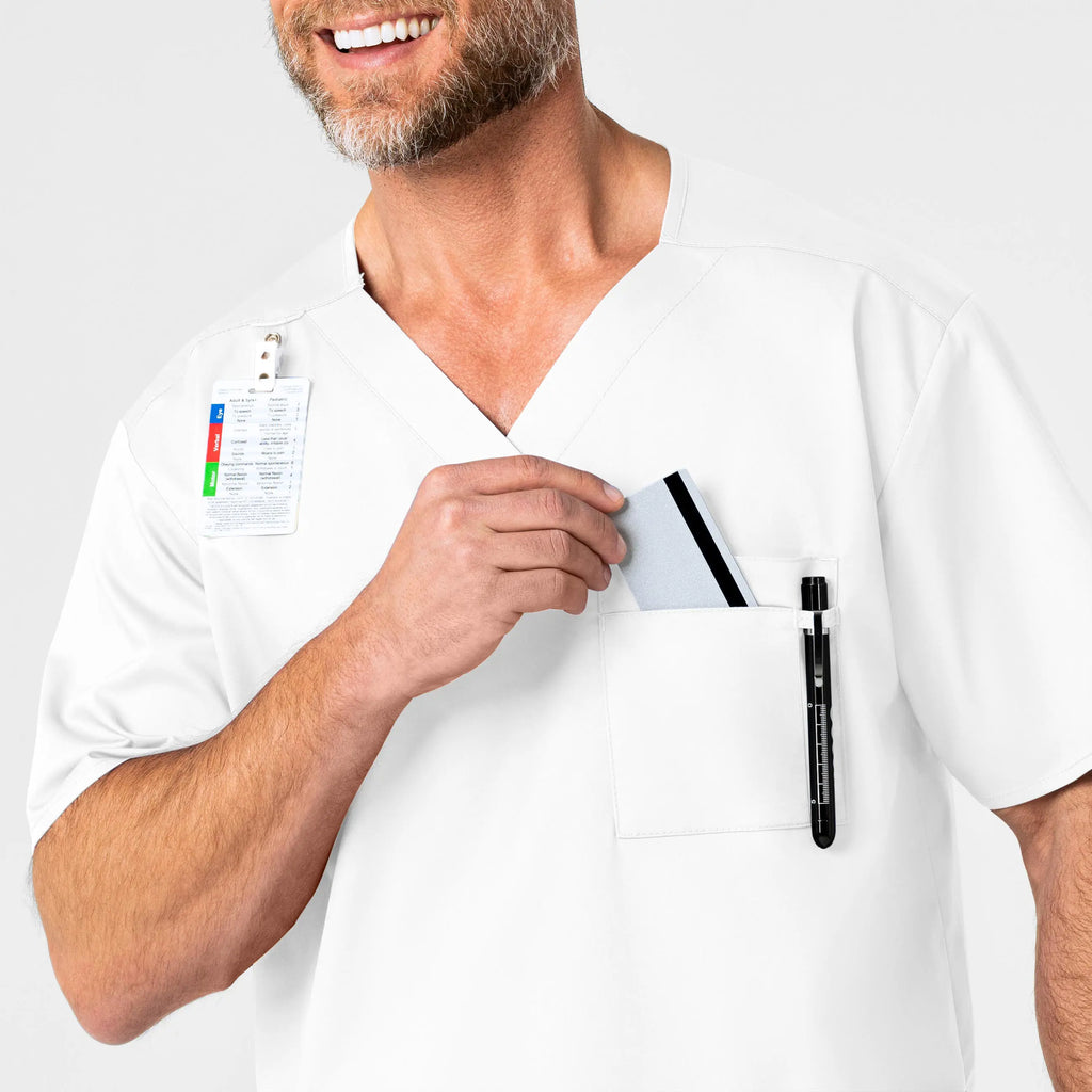 Wink Scrubs Men's WonderWORK V-Neck Scrub Top White | scrub-supply.com