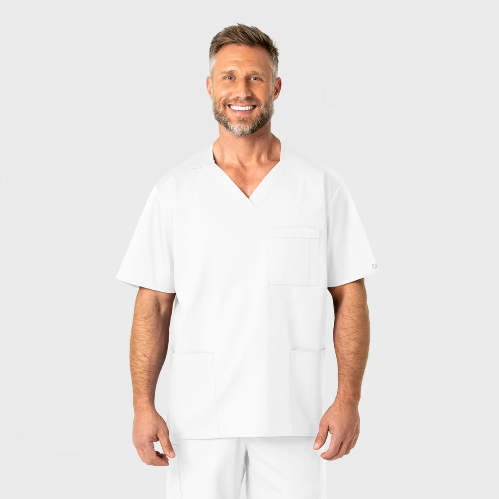 Wink Scrubs Men's WonderWORK V-Neck Scrub Top White | scrub-supply.com