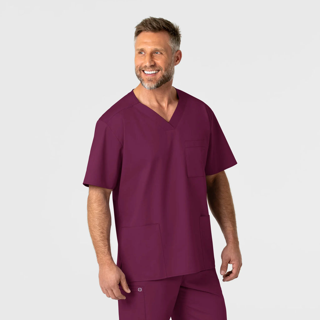 Wink Scrubs Men's WonderWORK V-Neck Scrub Top Wine | scrub-supply.com