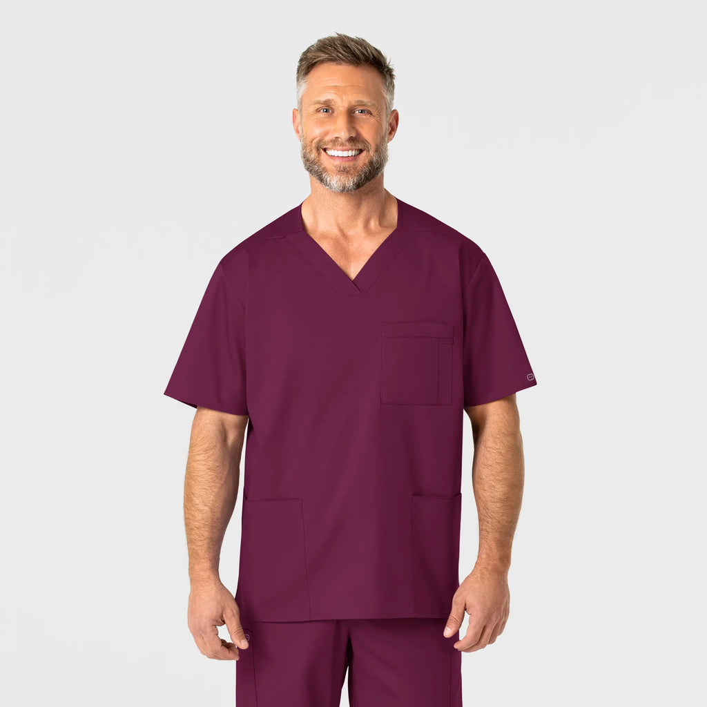 Wink Scrubs Men's WonderWORK V-Neck Scrub Top Wine | scrub-supply.com