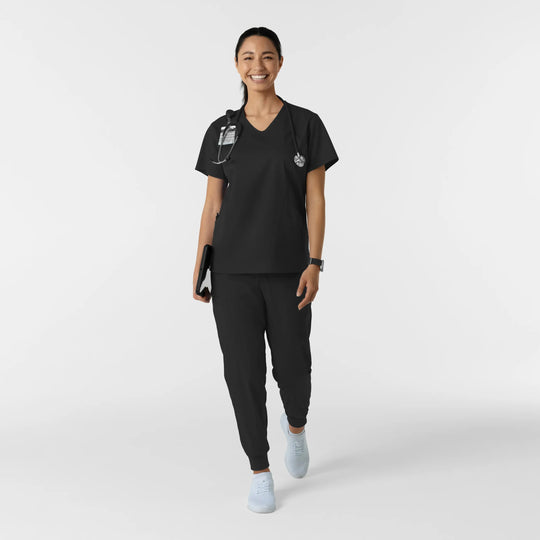 Wink Scrubs Women's Curved V-Neck Scrub Top Black | scrub-supply.com