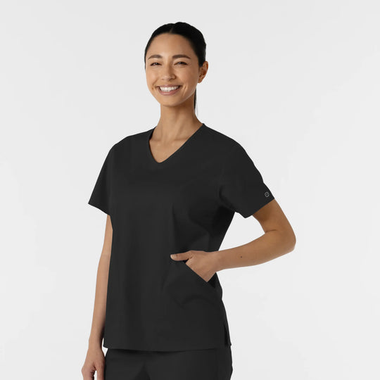 Wink Scrubs Women's Curved V-Neck Scrub Top Black | scrub-supply.com