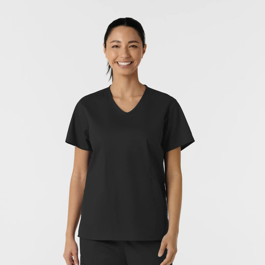 Wink Scrubs Women's Curved V-Neck Scrub Top Black | scrub-supply.com