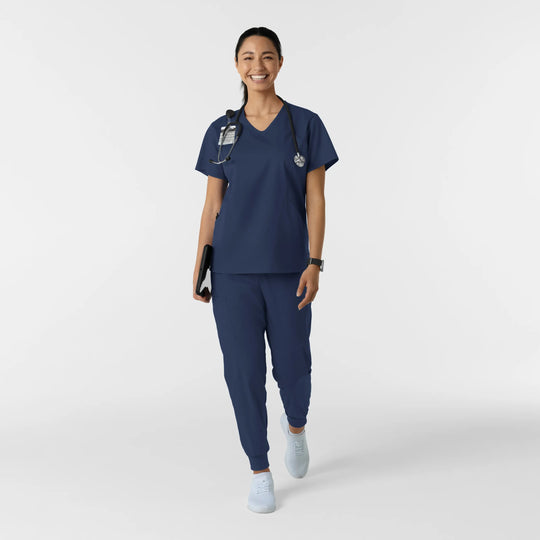 Wink Scrubs Women's Curved V-Neck Scrub Top Navy | scrub-supply.com