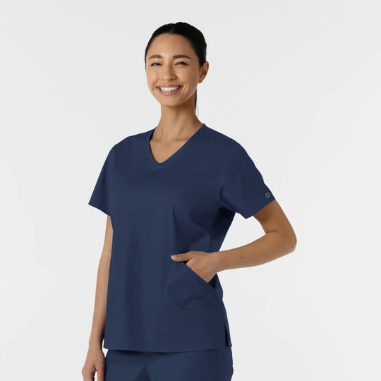 Wink Scrubs Women's Curved V-Neck Scrub Top Navy | scrub-supply.com