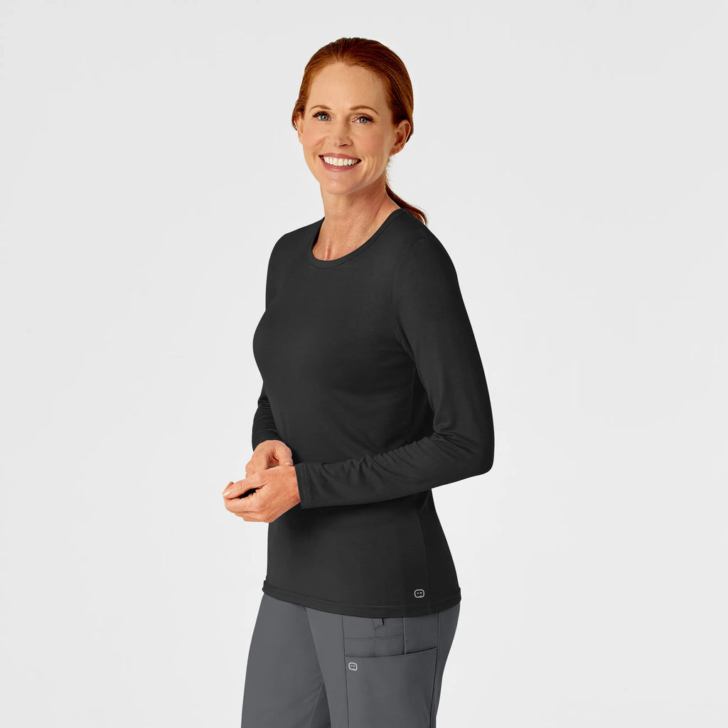 Wink Scrubs Women's Long Sleeve Silky Tee Black | scrub-supply.com