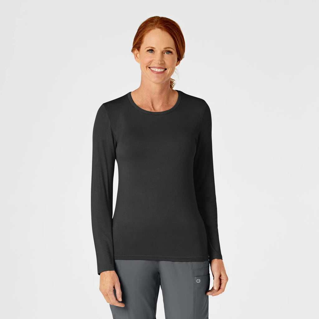 Wink Scrubs Women's Long Sleeve Silky Tee Black | scrub-supply.com