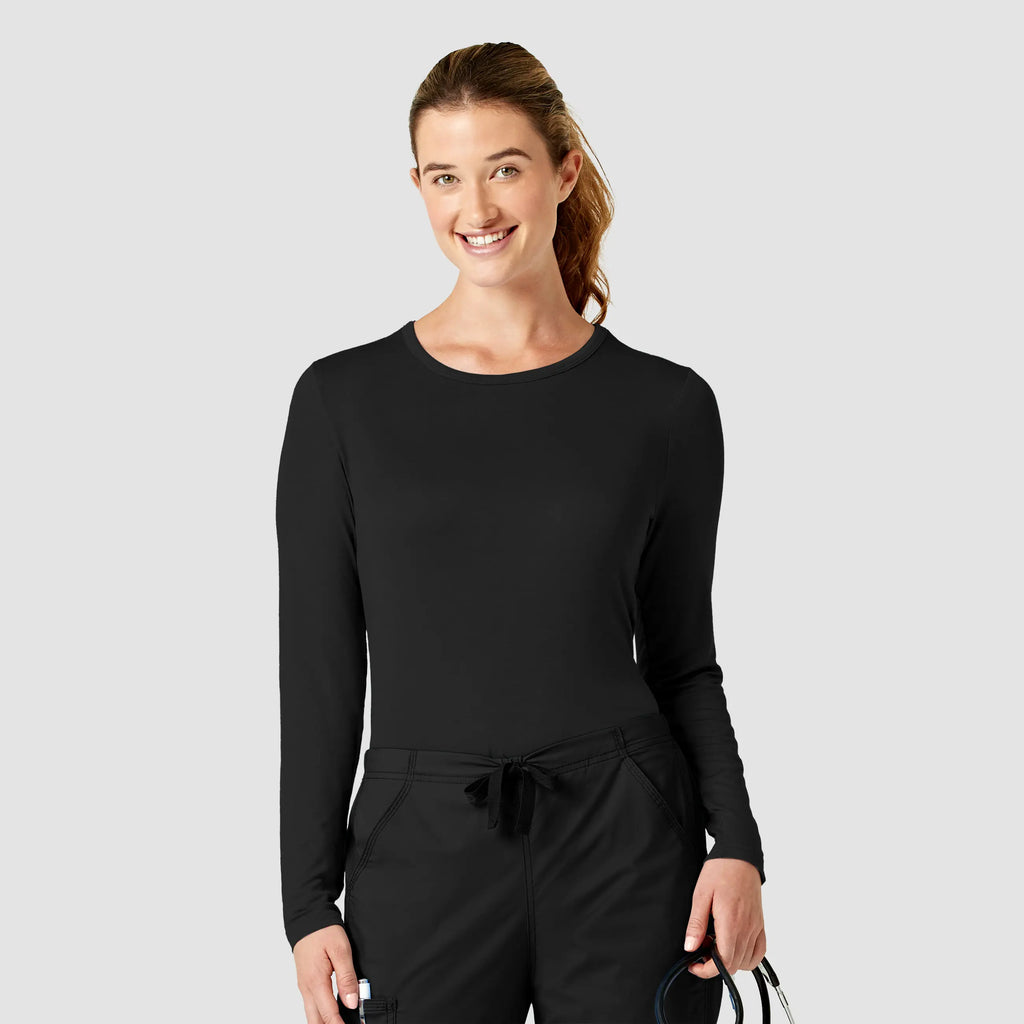 Wink Scrubs Women's Long Sleeve Silky Tee Black | scrub-supply.com