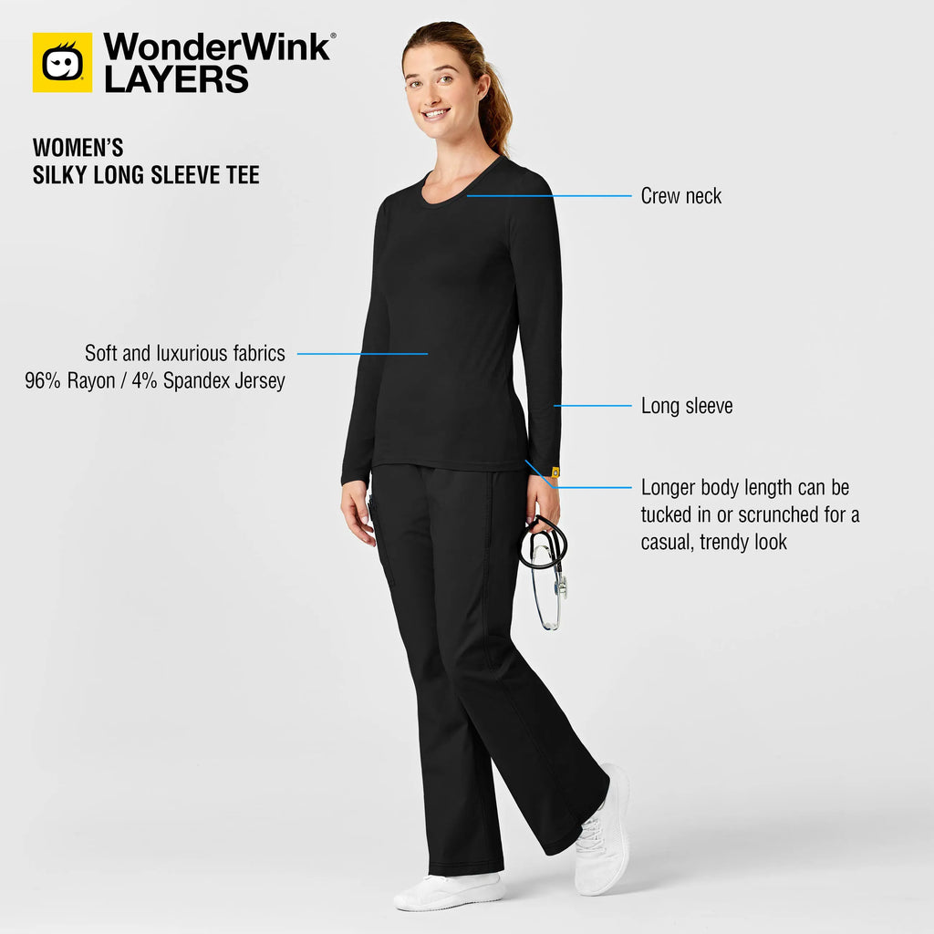 Wink Scrubs Women's Long Sleeve Silky Tee Black | scrub-supply.com