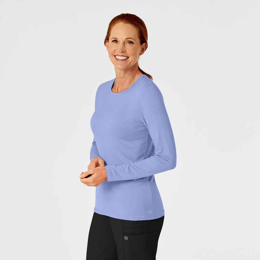 Wink Scrubs Women's Long Sleeve Silky Tee Ceil Blue | scrub-supply.com