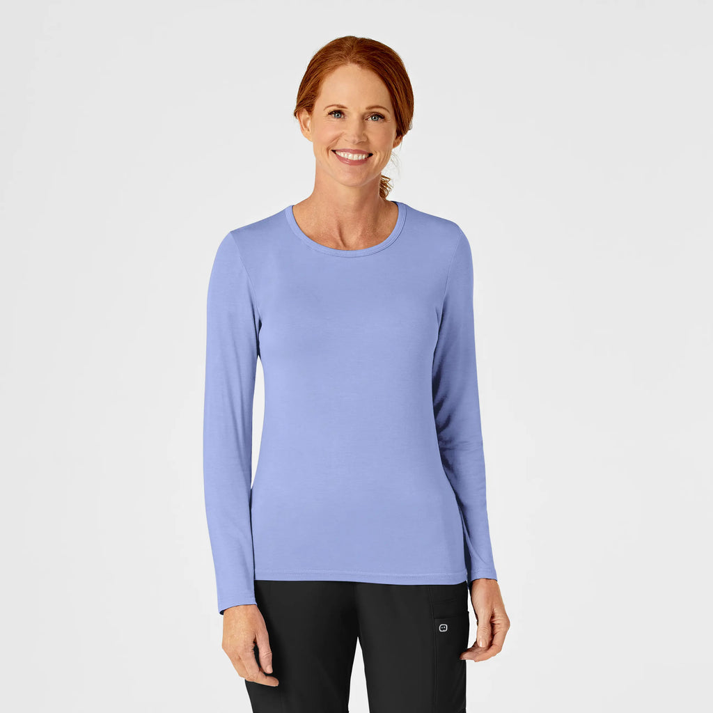 Wink Scrubs Women's Long Sleeve Silky Tee Ceil Blue | scrub-supply.com