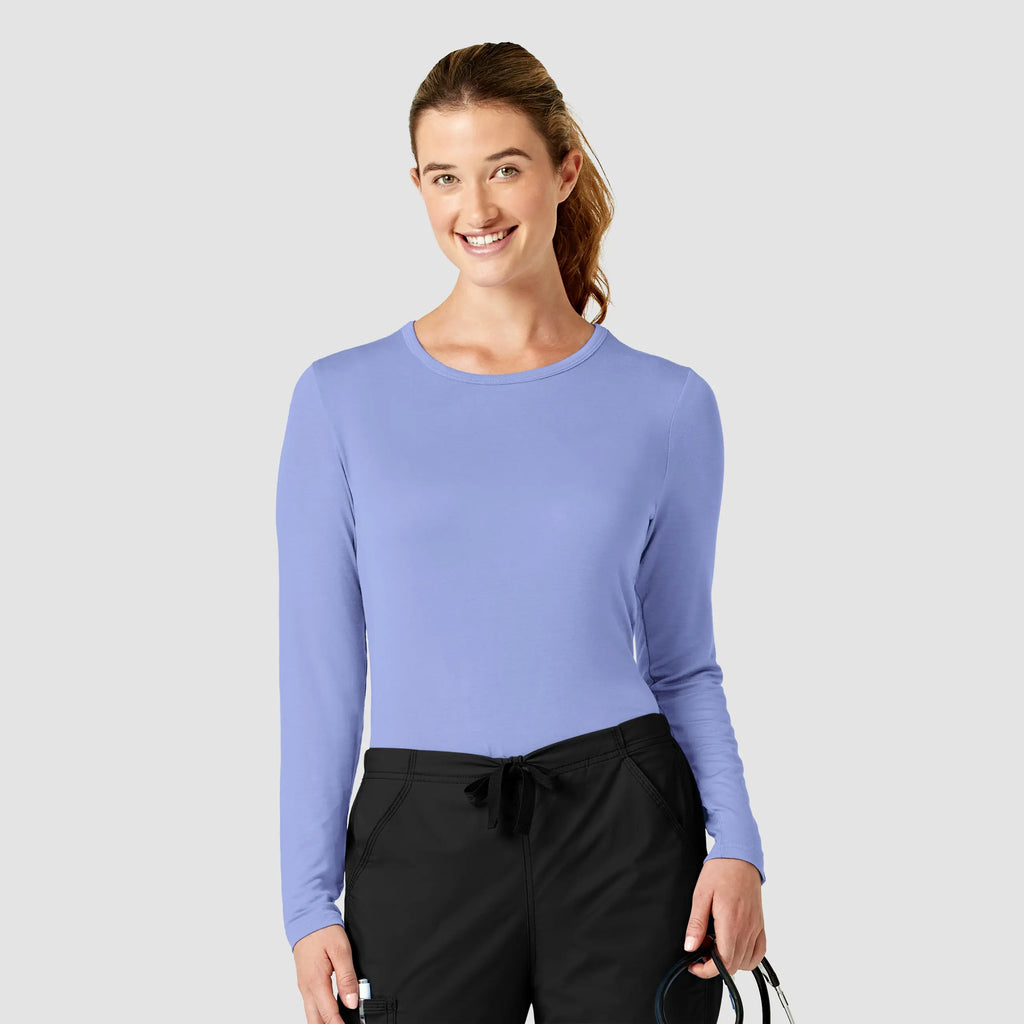 Wink Scrubs Women's Long Sleeve Silky Tee Ceil Blue | scrub-supply.com