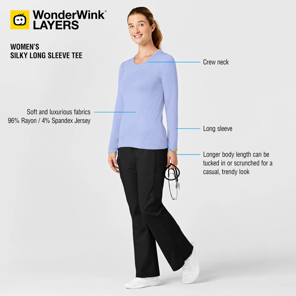 Wink Scrubs Women's Long Sleeve Silky Tee Ceil Blue | scrub-supply.com