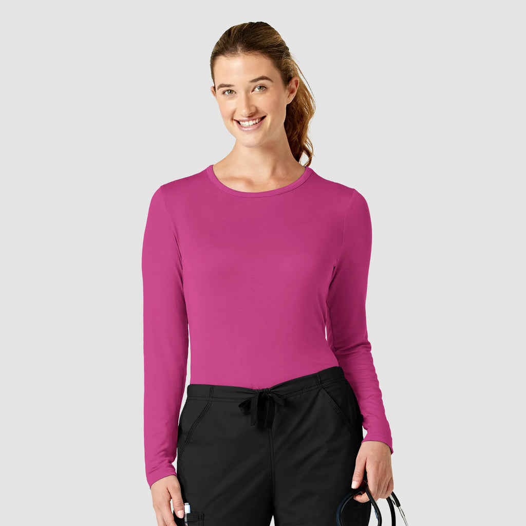 Wink Scrubs Women's Long Sleeve Silky Tee Hot Pink | scrub-supply.com