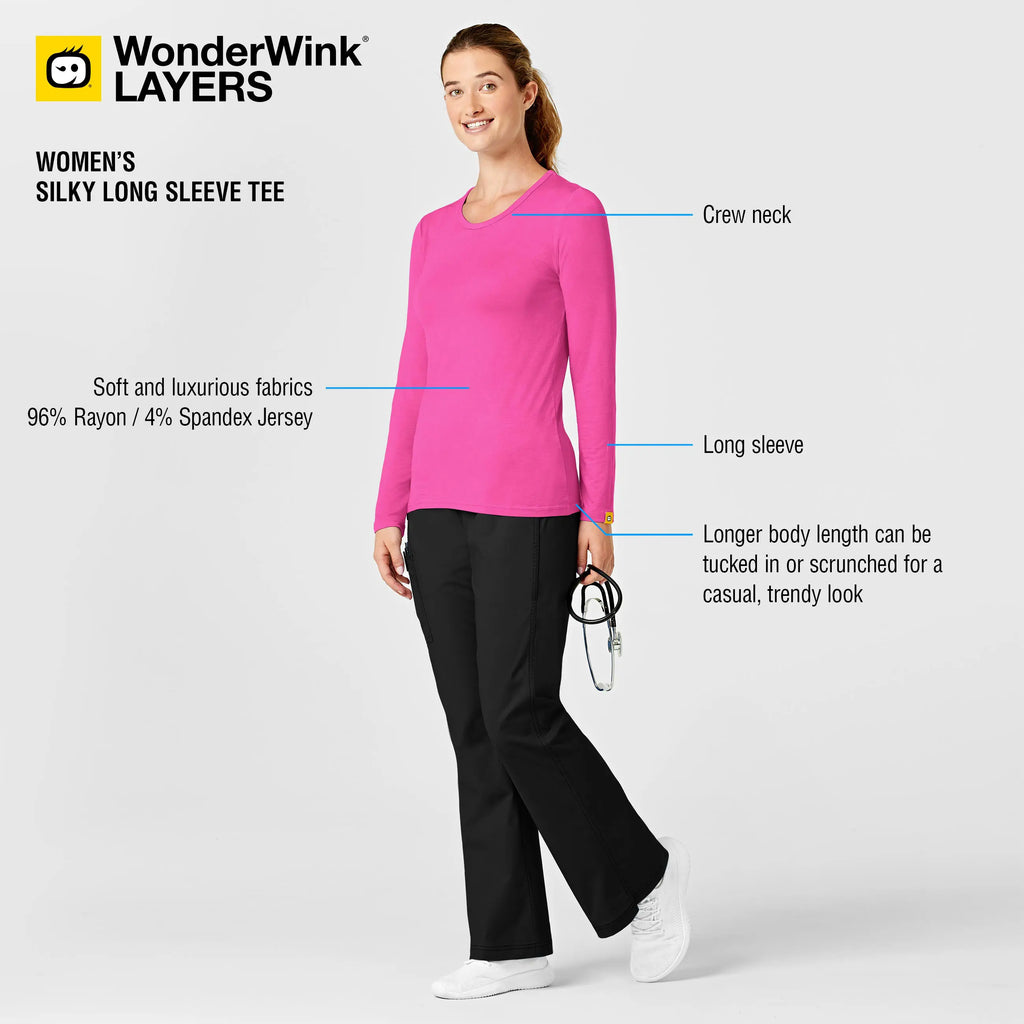 Wink Scrubs Women's Long Sleeve Silky Tee Hot Pink | scrub-supply.com