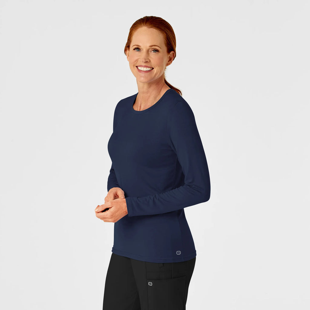 Wink Scrubs Women's Long Sleeve Silky Tee Navy | scrub-supply.com