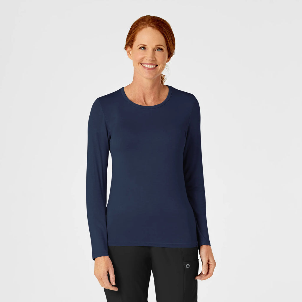 Wink Scrubs Women's Long Sleeve Silky Tee Navy | scrub-supply.com