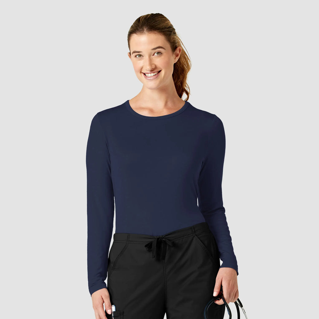 Wink Scrubs Women's Long Sleeve Silky Tee Navy | scrub-supply.com