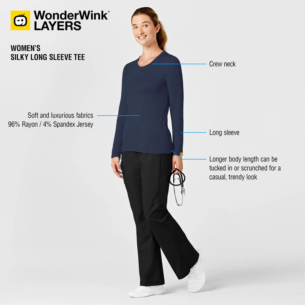 Wink Scrubs Women's Long Sleeve Silky Tee Navy | scrub-supply.com