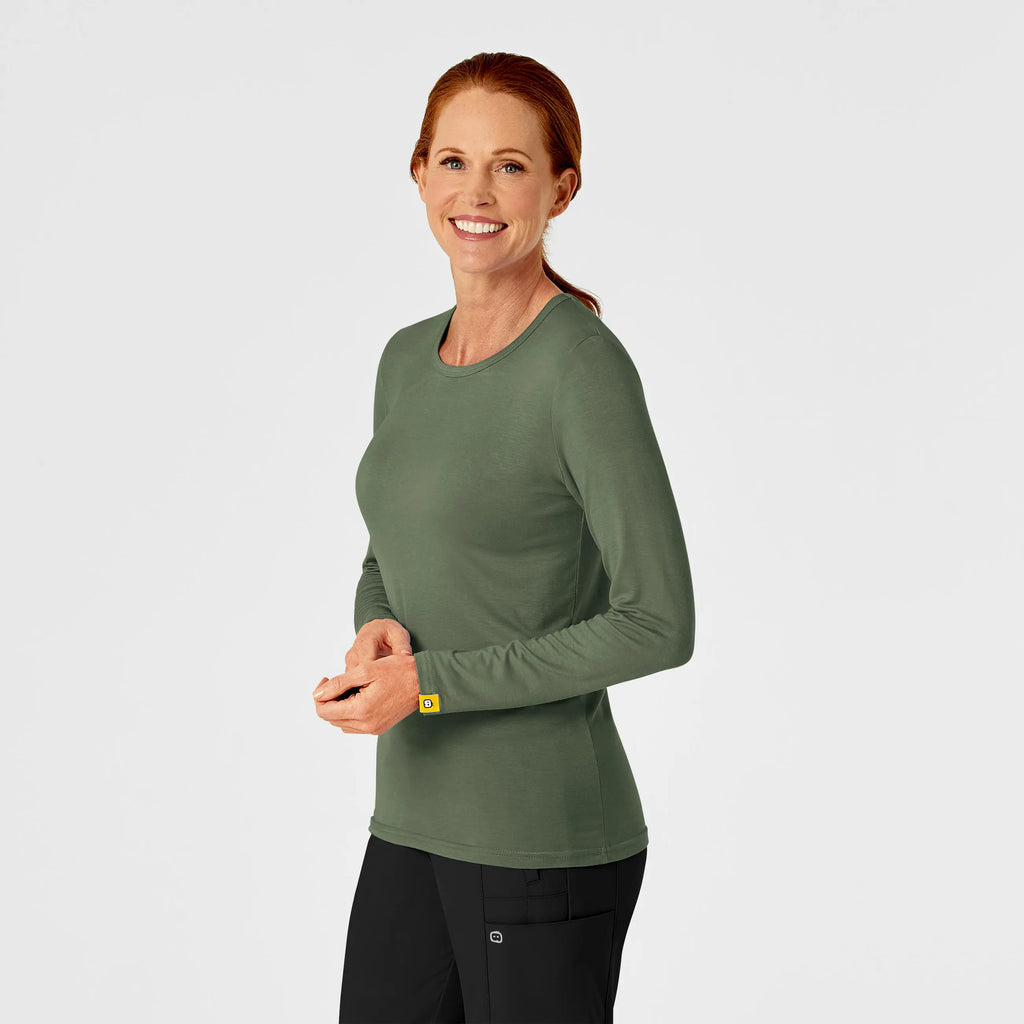 Wink Scrubs Women's Long Sleeve Silky Tee Olive | scrub-supply.com