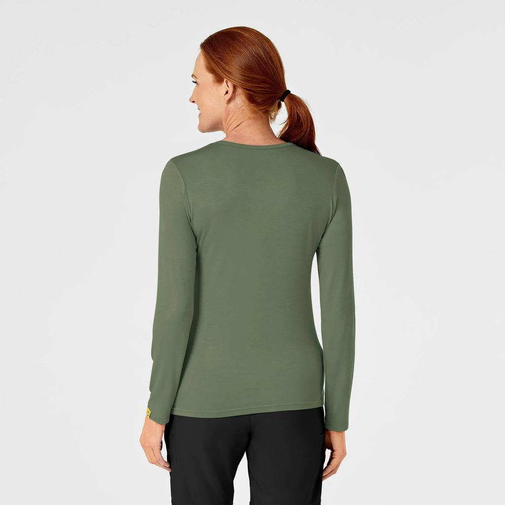 Wink Scrubs Women's Long Sleeve Silky Tee Olive | scrub-supply.com