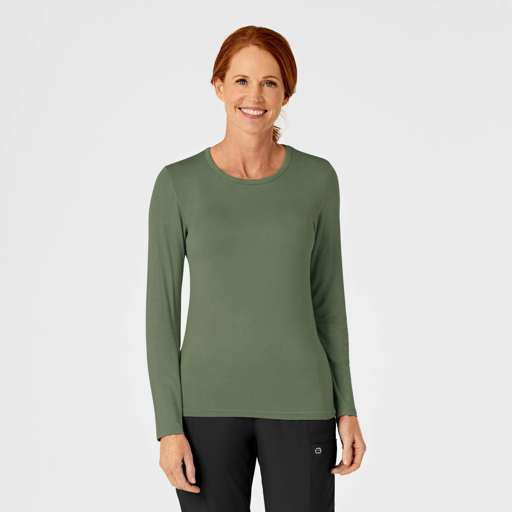 Wink Scrubs Women's Long Sleeve Silky Tee Olive | scrub-supply.com