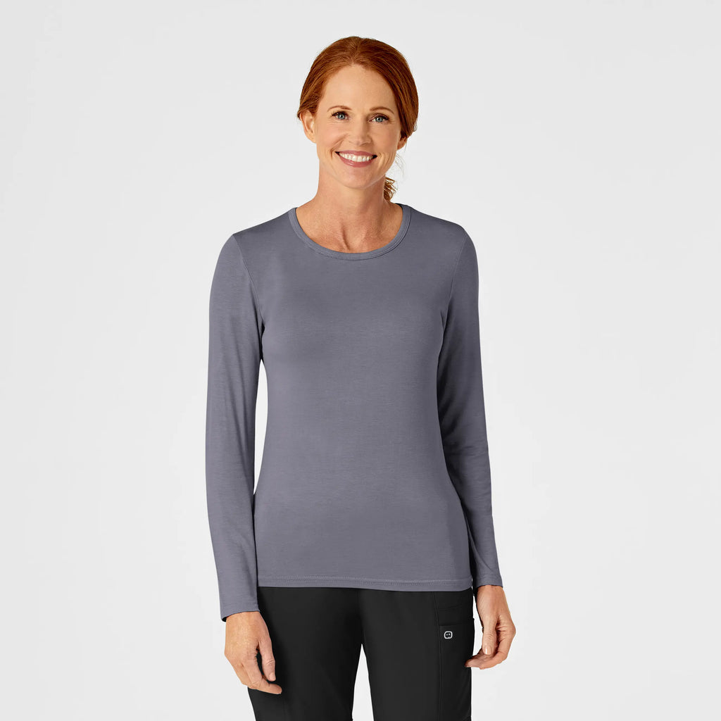 Wink Scrubs Women's Long Sleeve Silky Tee Pewter | scrub-supply.com