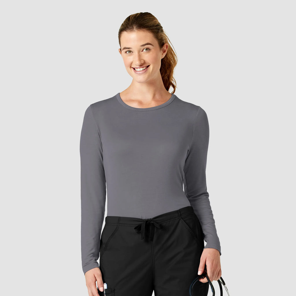 Wink Scrubs Women's Long Sleeve Silky Tee Pewter | scrub-supply.com