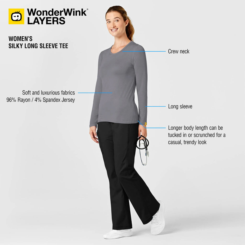 Wink Scrubs Women's Long Sleeve Silky Tee Pewter | scrub-supply.com