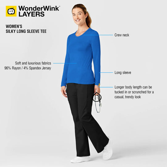 Wink Scrubs Women's Long Sleeve Silky Tee Royal Blue | scrub-supply.com