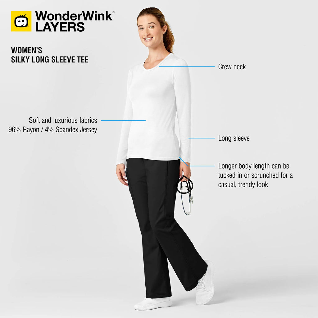 Wink Scrubs Women's Long Sleeve Silky Tee White | scrub-supply.com