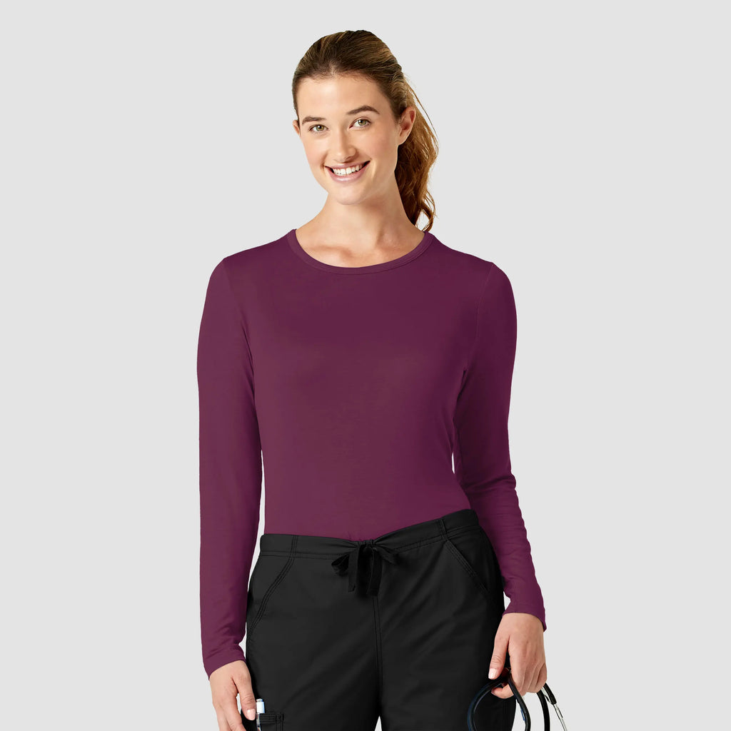 Wink Scrubs Women's Long Sleeve Silky Tee Wine | scrub-supply.com