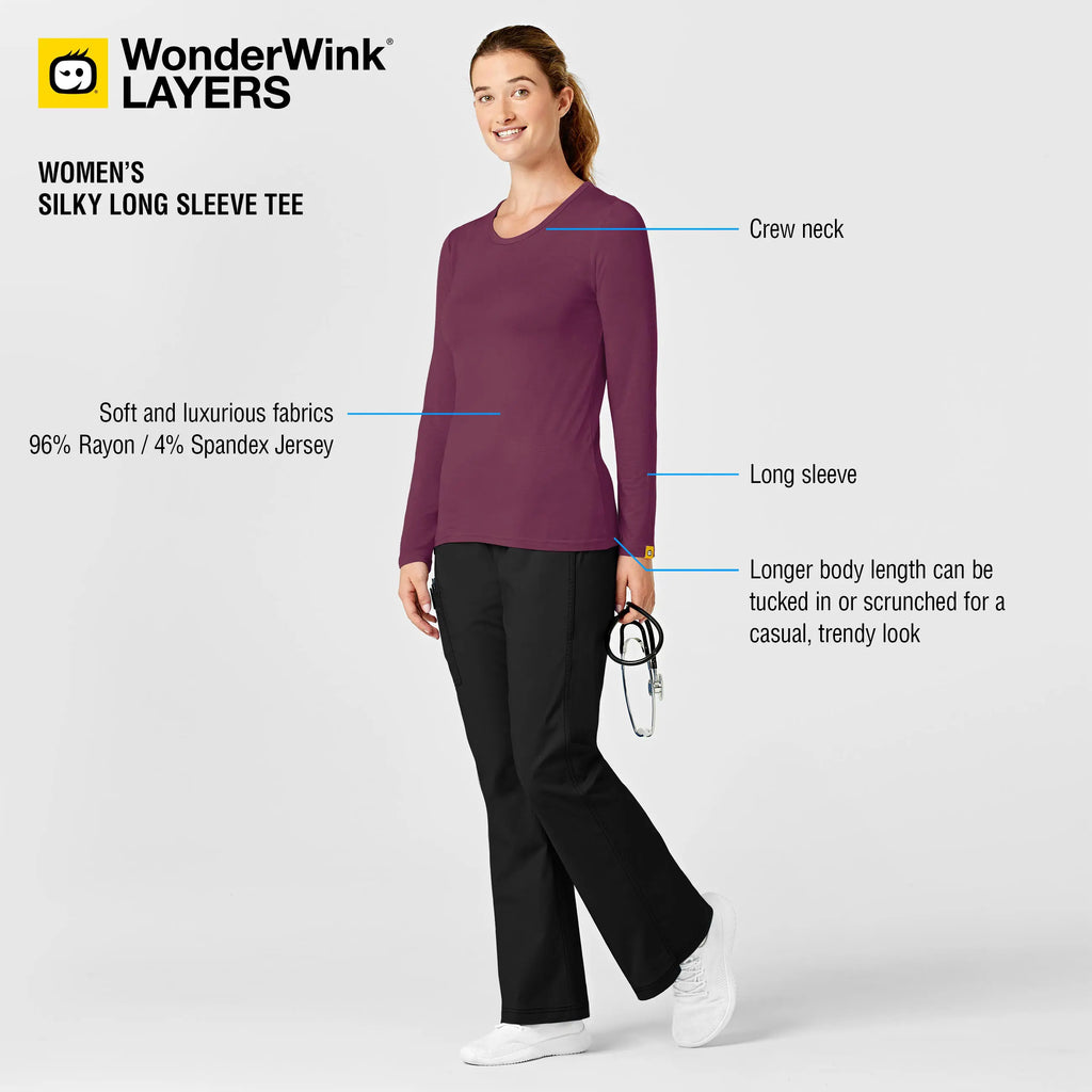 Wink Scrubs Women's Long Sleeve Silky Tee Wine | scrub-supply.com