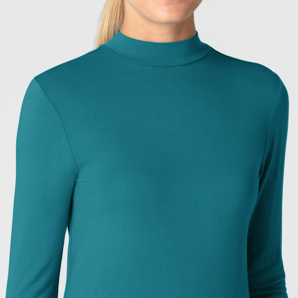 Wink Scrubs Women's Long Sleeve Mock Neck Silky Tee Bay Blue | scrub-supply.com