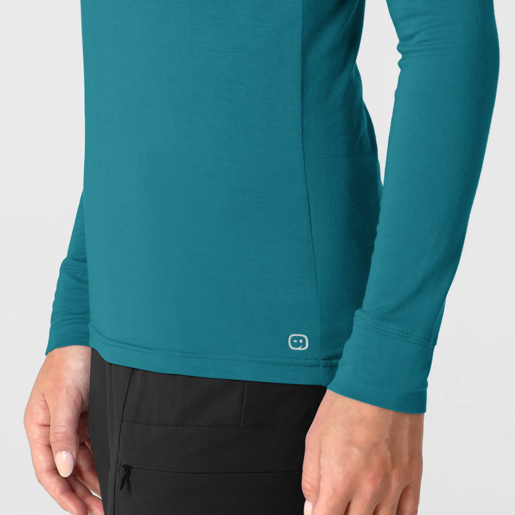Wink Scrubs Women's Long Sleeve Mock Neck Silky Tee Bay Blue | scrub-supply.com