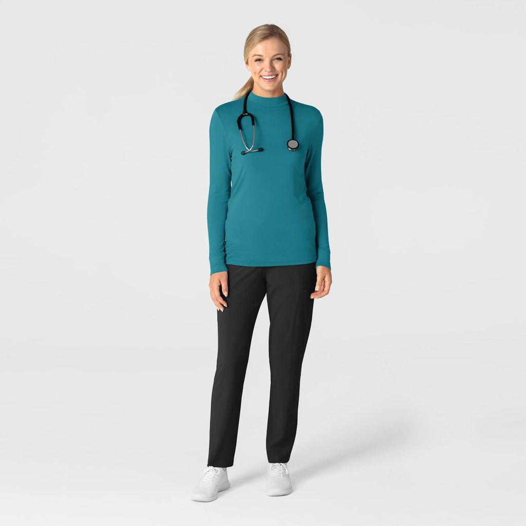 Wink Scrubs Women's Long Sleeve Mock Neck Silky Tee Bay Blue | scrub-supply.com