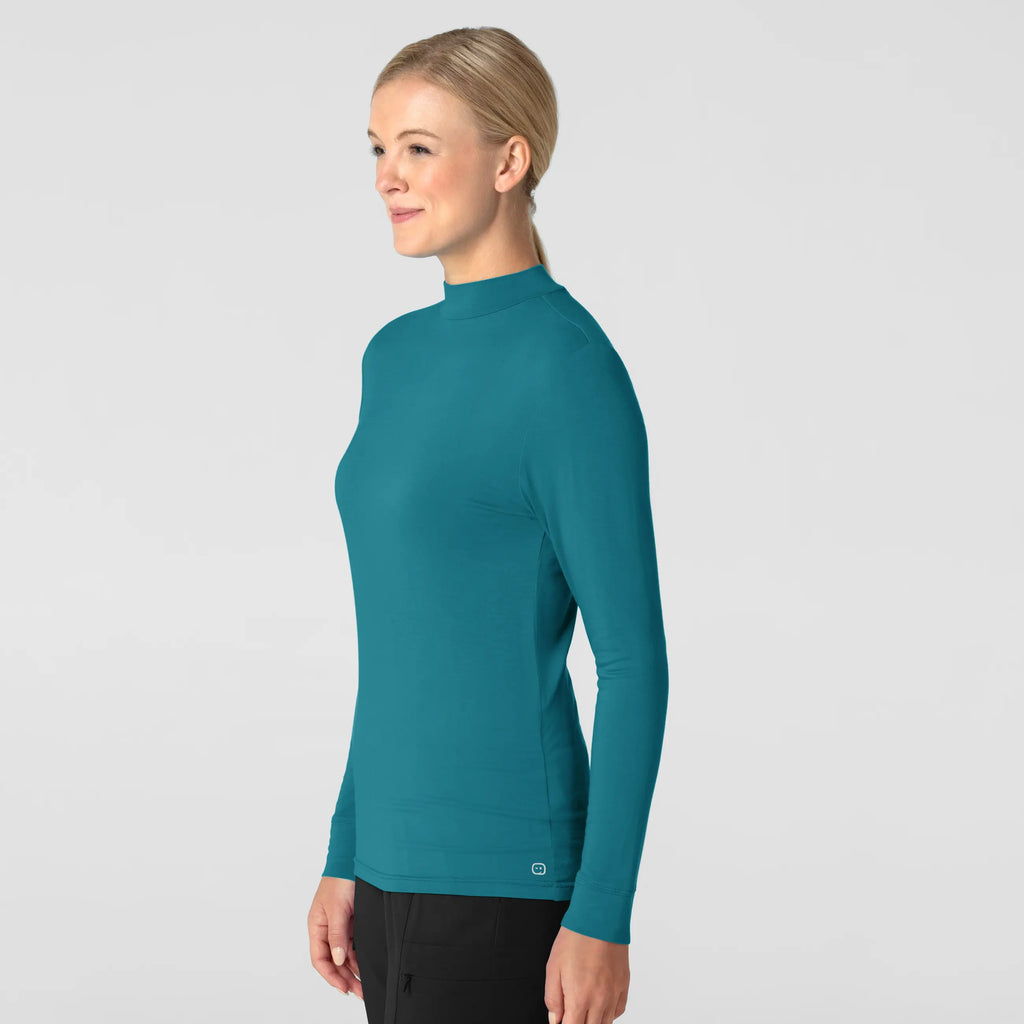 Wink Scrubs Women's Long Sleeve Mock Neck Silky Tee Bay Blue | scrub-supply.com