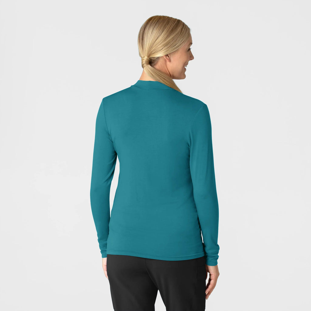 Wink Scrubs Women's Long Sleeve Mock Neck Silky Tee Bay Blue | scrub-supply.com
