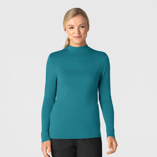 Wink Scrubs Women's Long Sleeve Mock Neck Silky Tee Bay Blue | scrub-supply.com