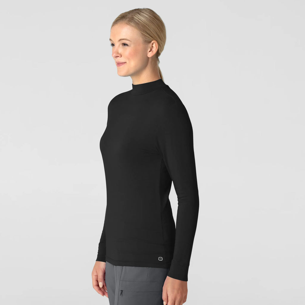 Wink Scrubs Women's Long Sleeve Mock Neck Silky Tee Black | scrub-supply.com