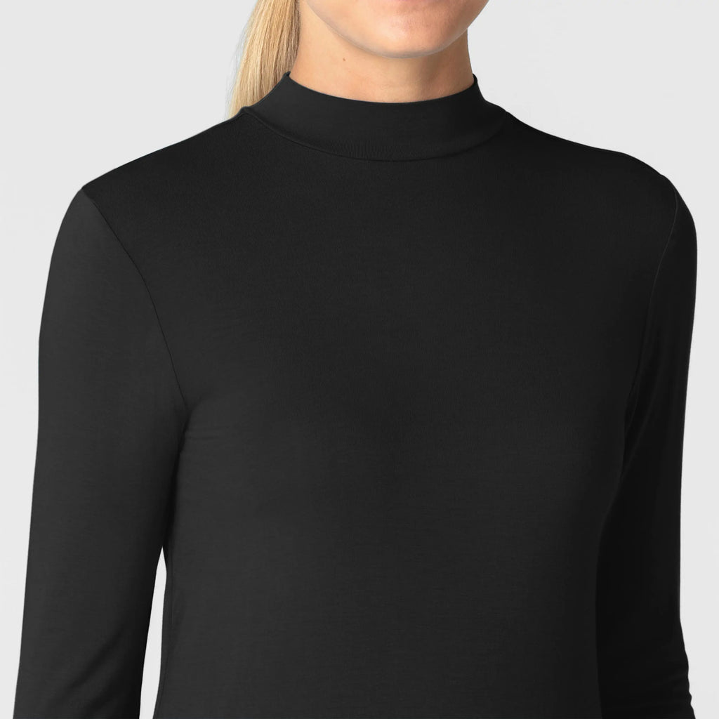 Wink Scrubs Women's Long Sleeve Mock Neck Silky Tee Black | scrub-supply.com