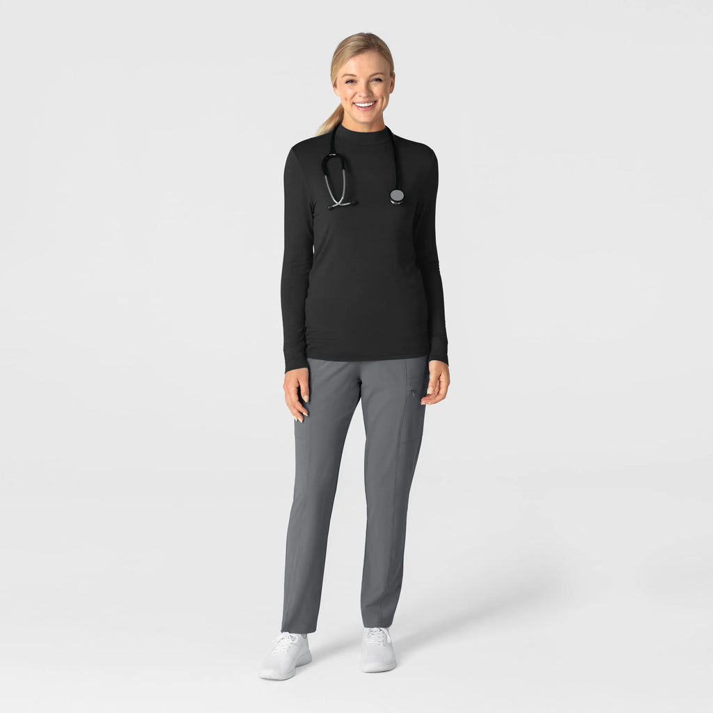 Wink Scrubs Women's Long Sleeve Mock Neck Silky Tee Black | scrub-supply.com