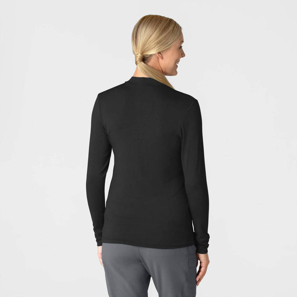 Wink Scrubs Women's Long Sleeve Mock Neck Silky Tee Black | scrub-supply.com