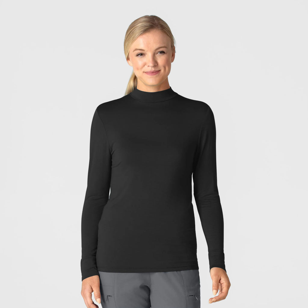 Wink Scrubs Women's Long Sleeve Mock Neck Silky Tee Black | scrub-supply.com