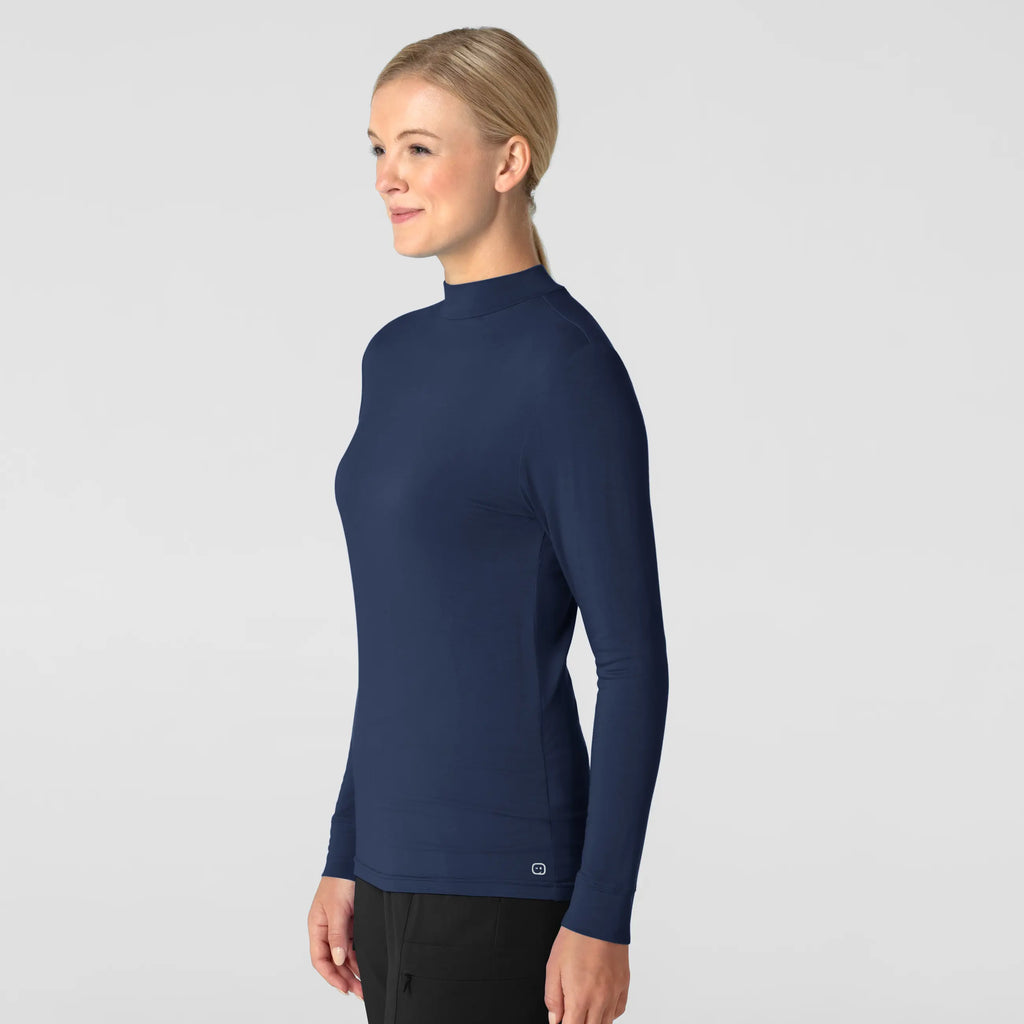 Wink Scrubs Women's Long Sleeve Mock Neck Silky Tee Navy | scrub-supply.com