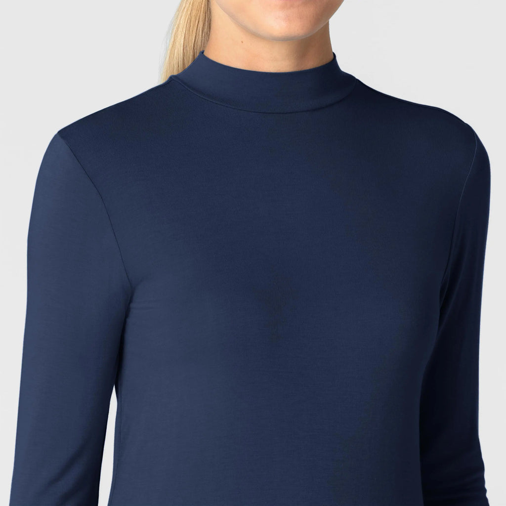 Wink Scrubs Women's Long Sleeve Mock Neck Silky Tee Navy | scrub-supply.com